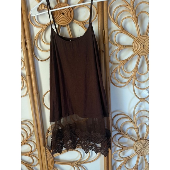 Dresses & Skirts - Womens Camisole Size M Dark Brown Spaghetti Strap Lace Trim Dress